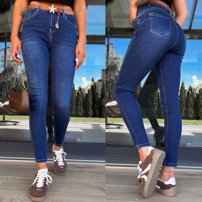 Ekstra elastyczne spodnie jeansowe rurki PUSH UP efekt -5 kg BLUE JEANS - S265