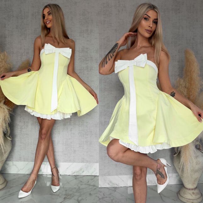 Elegancka sukienka hiszpanka z kokardą CYTRYNOWA - R765