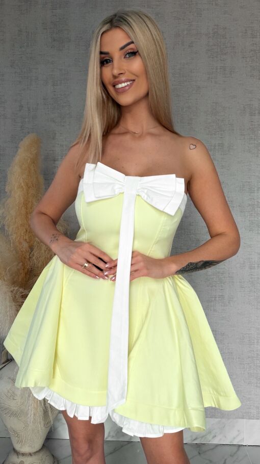 Elegancka sukienka hiszpanka z kokardą CYTRYNOWA - R765