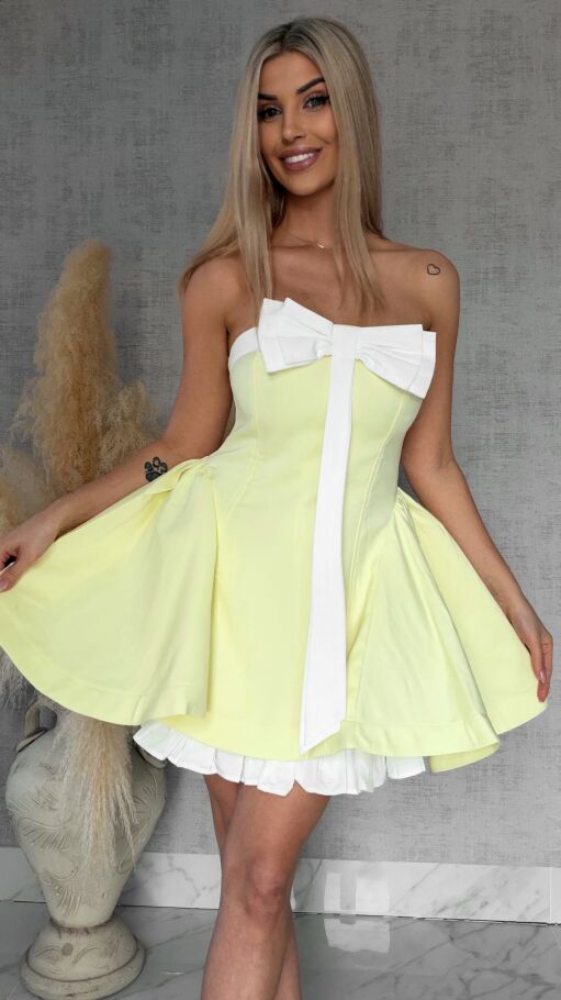 Elegancka sukienka hiszpanka z kokardą CYTRYNOWA - R765