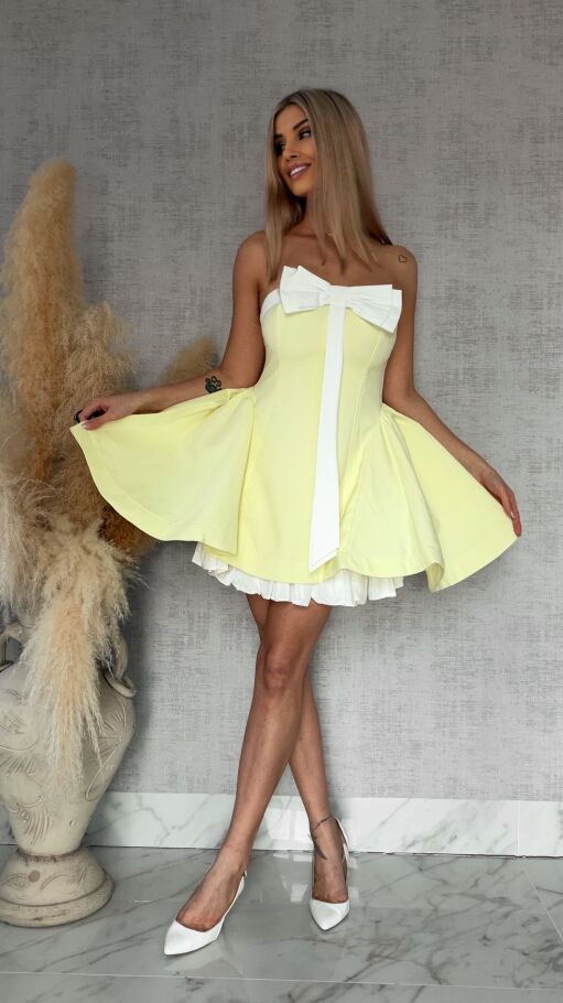 Elegancka sukienka hiszpanka z kokardą CYTRYNOWA - R765