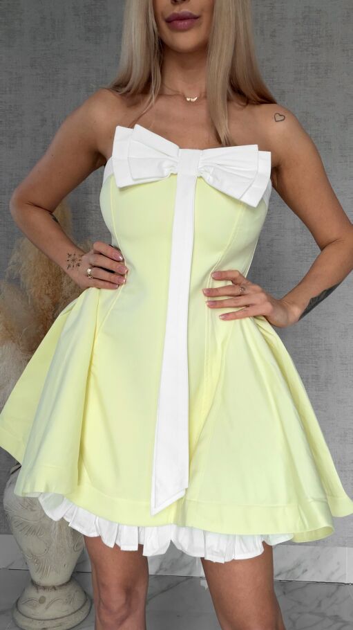 Elegancka sukienka hiszpanka z kokardą CYTRYNOWA - R765