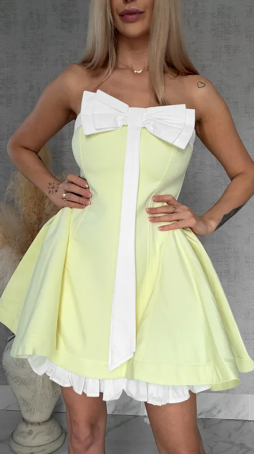 Elegancka sukienka hiszpanka z kokardą CYTRYNOWA - R765