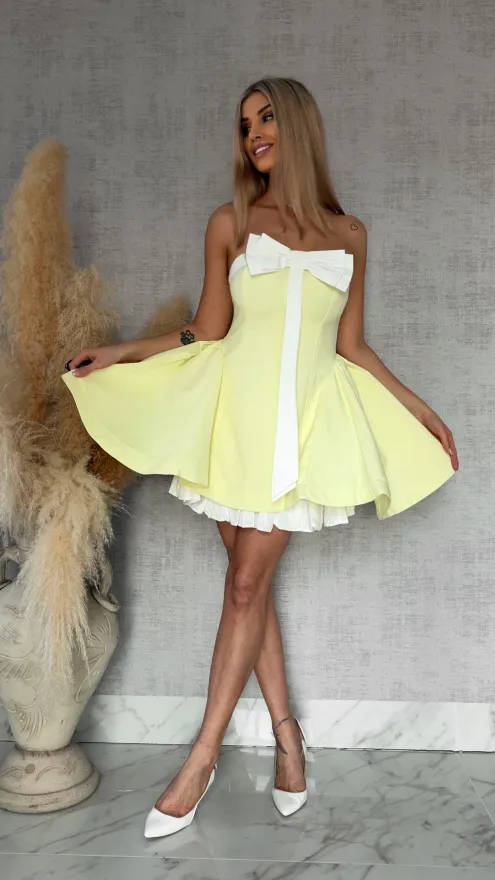 Elegancka sukienka hiszpanka z kokardą CYTRYNOWA - R765