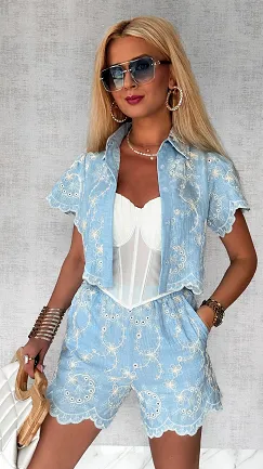 Błękitny komplet pięknie haftowany ONE SIZE - P749