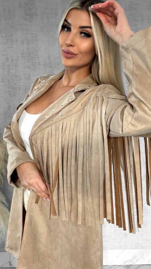 Oryginalna zamszowa marynarka narzutka ćwieki i frędzle ONE SIZE - R434