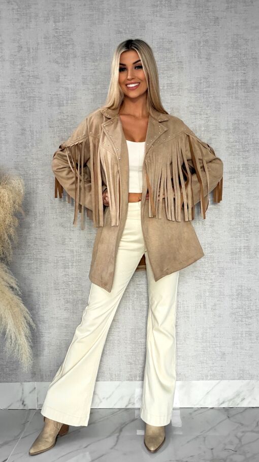 Oryginalna zamszowa marynarka narzutka ćwieki i frędzle ONE SIZE - R434