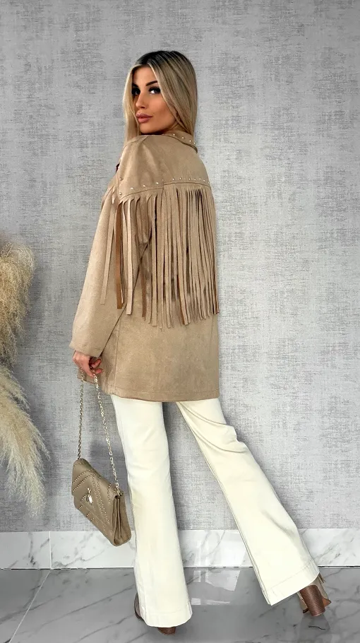 Oryginalna zamszowa marynarka narzutka ćwieki i frędzle ONE SIZE - R434