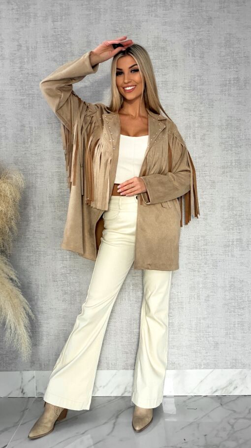 Oryginalna zamszowa marynarka narzutka ćwieki i frędzle ONE SIZE - R434