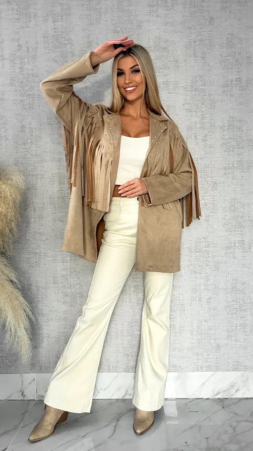 Oryginalna zamszowa marynarka narzutka ćwieki i frędzle ONE SIZE - R434