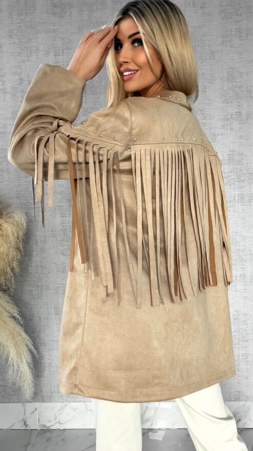 Oryginalna zamszowa marynarka narzutka ćwieki i frędzle ONE SIZE - R434