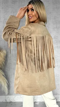 Oryginalna zamszowa marynarka narzutka ćwieki i frędzle ONE SIZE - R434