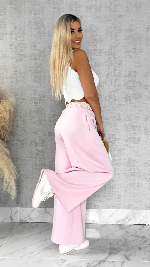 Luźne spodnie dresowe z ozdobnym pasem PINK - R564