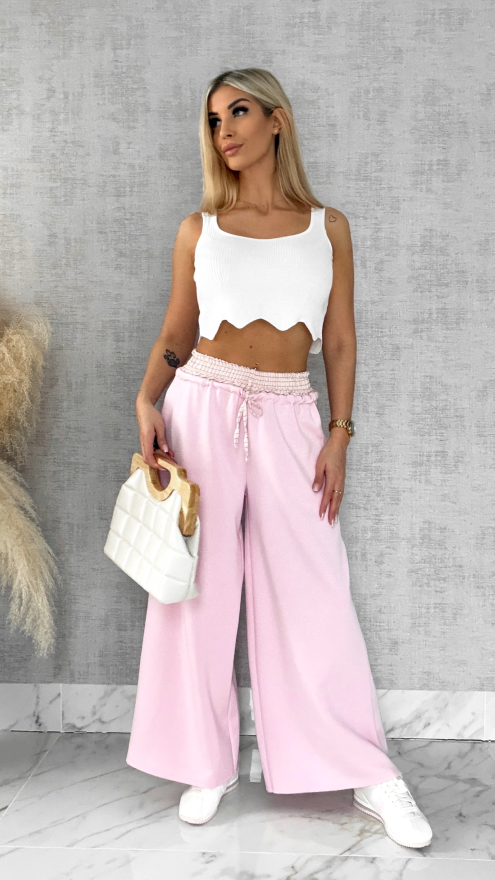 Luźne spodnie dresowe z ozdobnym pasem PINK - R564