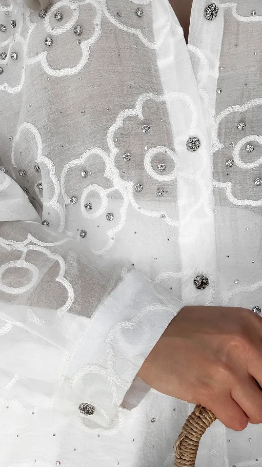 PREMIUM biały komplet w haftowane białe kwiaty ONE SIZE - P574