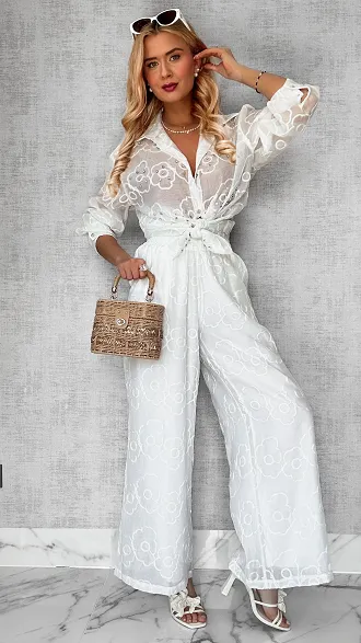 PREMIUM biały komplet w haftowane białe kwiaty ONE SIZE - P574