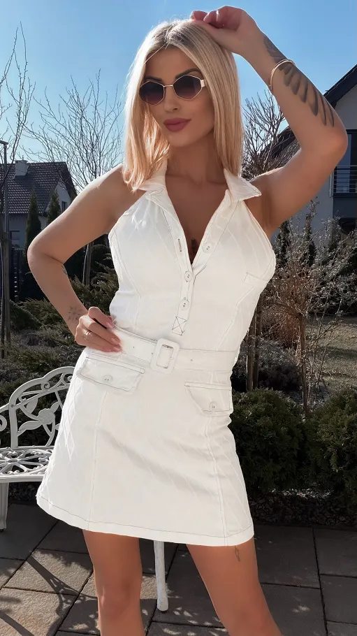 Mega elastyczna jeansowa sukienka na ramiączkach WHITE JEANS - R781A