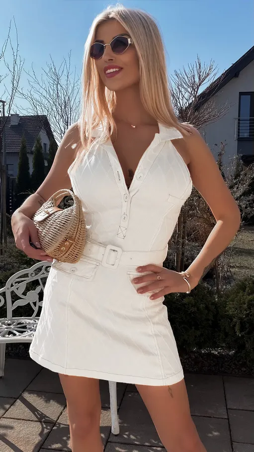 Mega elastyczna jeansowa sukienka na ramiączkach WHITE JEANS - R781A