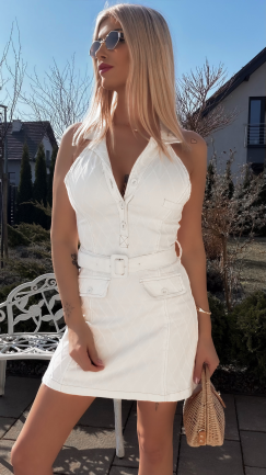 Mega elastyczna jeansowa sukienka na ramiączkach WHITE JEANS - R781A