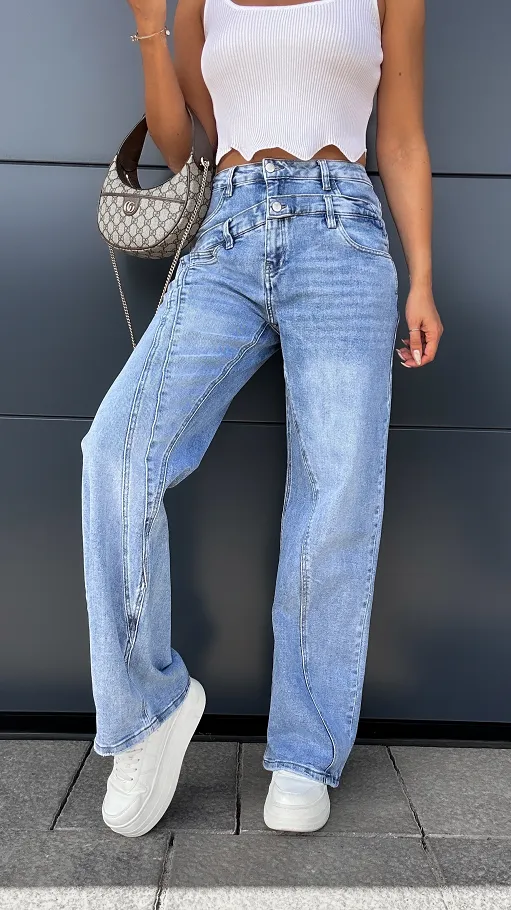 Elastyczne oryginalne spodnie jeansowe WIDE LEG JEANS blue - R006