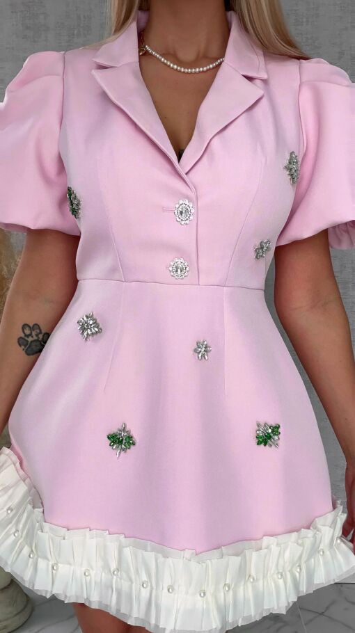 Super elegancka sukienka z kwiatowymi cyrkoniami PINK - R693A