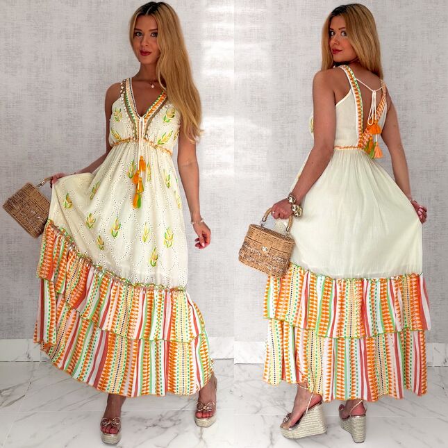 Letnia BOHO maxi sukienka na ramiączkach 100% bawełna - S165