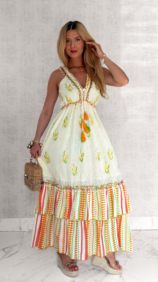 Letnia BOHO maxi sukienka na ramiączkach 100% bawełna - S165