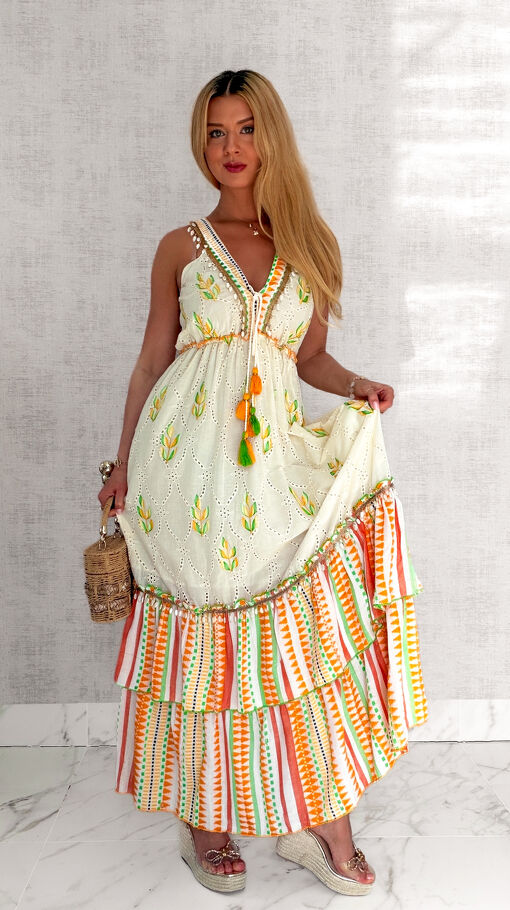 Letnia BOHO maxi sukienka na ramiączkach 100% bawełna - S165