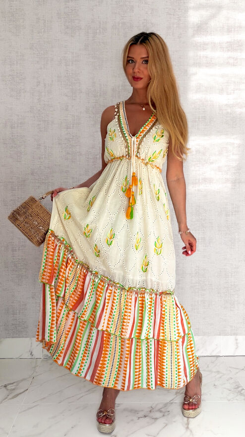 Letnia BOHO maxi sukienka na ramiączkach 100% bawełna - S165