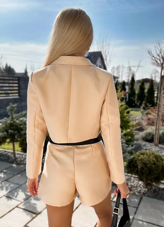 Elegancki BEŻOWY komplet marynarka + spodenki - M850
