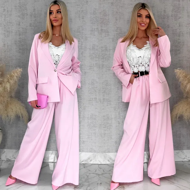 Idealny różowy komplet wiosenny żakiet + spodnie ONE SIZE - R805