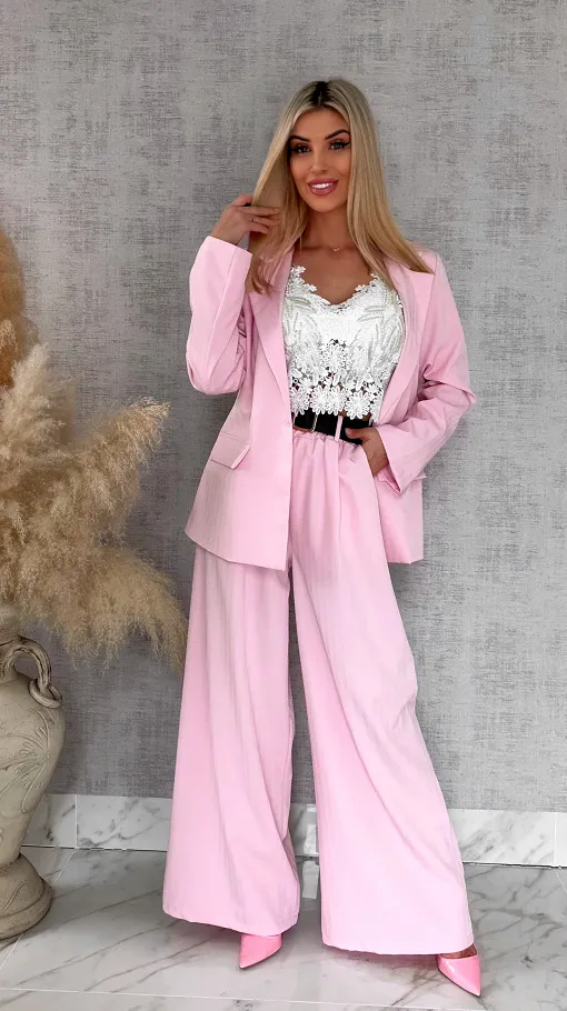 Idealny różowy komplet wiosenny żakiet + spodnie ONE SIZE - R805