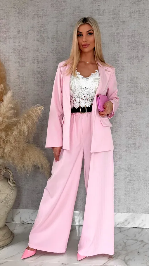 Idealny różowy komplet wiosenny żakiet + spodnie ONE SIZE - R805