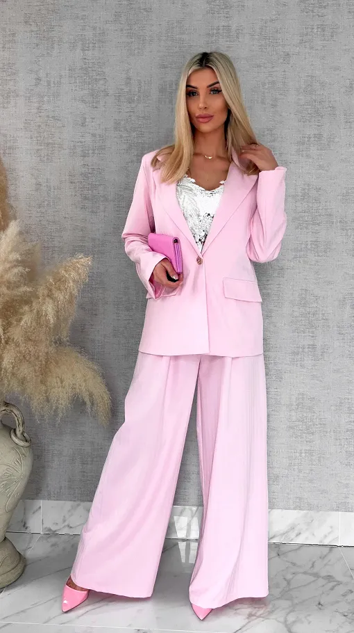 Idealny różowy komplet wiosenny żakiet + spodnie ONE SIZE - R805