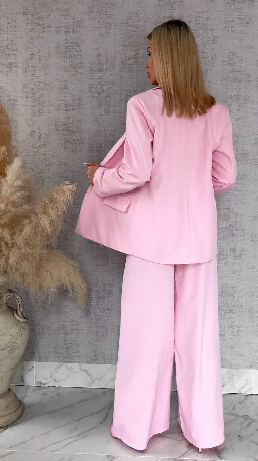 Idealny różowy komplet wiosenny żakiet + spodnie ONE SIZE - R805