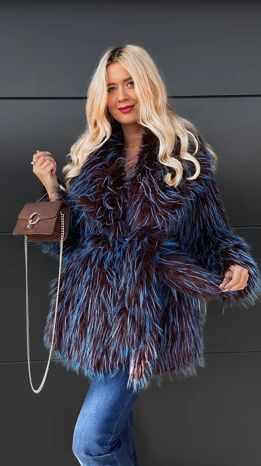 Ekskluzywne futro z wiązaniem BRĄZ z szafirem OVERSIZE - R121