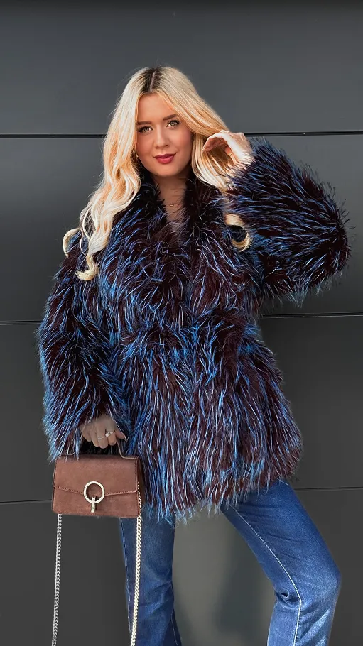 Ekskluzywne futro z wiązaniem BRĄZ z szafirem OVERSIZE - R121