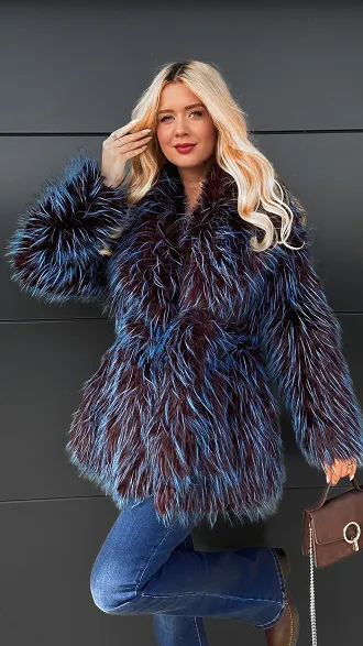 Ekskluzywne futro z wiązaniem BRĄZ z szafirem OVERSIZE - R121