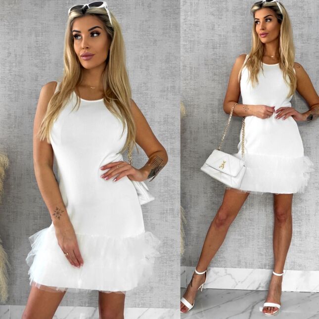 Biała dzianinowa sukienka z tiulem ONE SIZE - R447