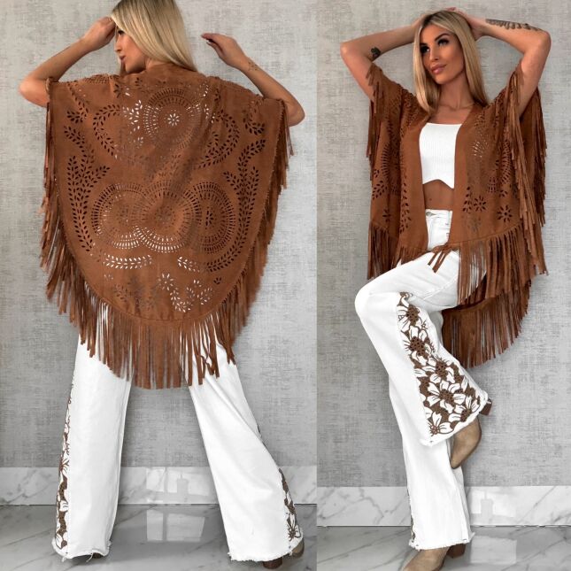 Oryginalna zamszowa BOHO narzutka ażurowa ONE SIZE - R488