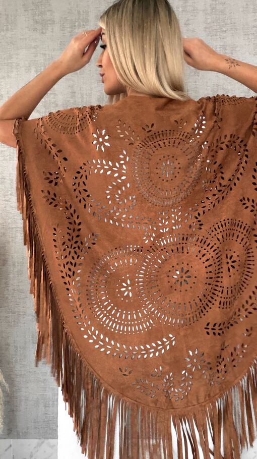 Oryginalna zamszowa BOHO narzutka ażurowa ONE SIZE - R488