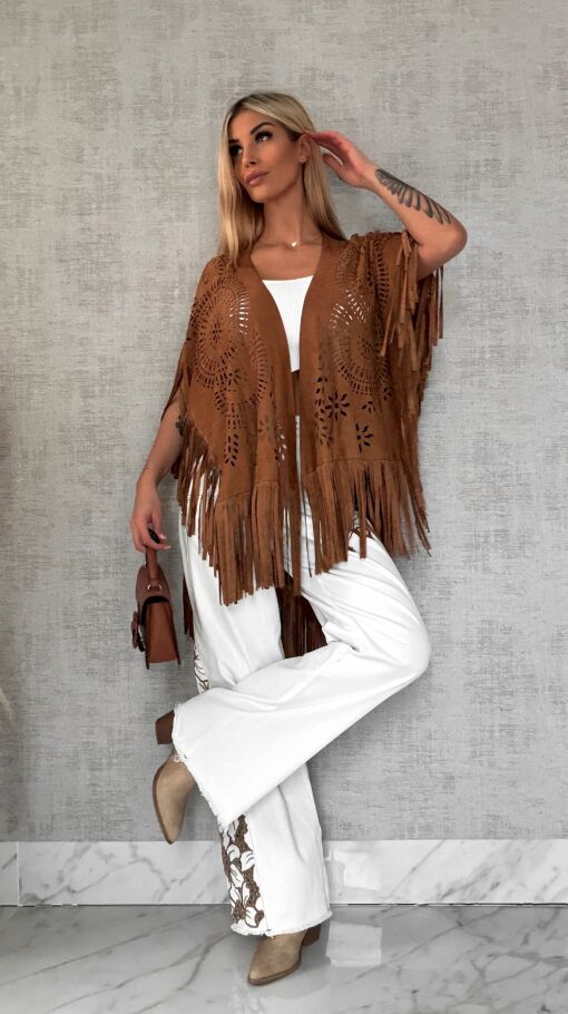 Oryginalna zamszowa BOHO narzutka ażurowa ONE SIZE - R488