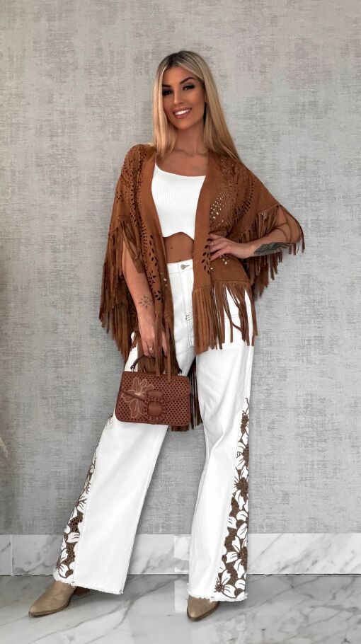 Oryginalna zamszowa BOHO narzutka ażurowa ONE SIZE - R488