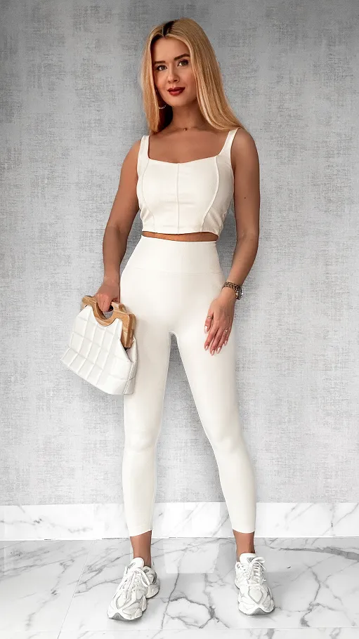 Modelujące leginsy ECRU z wysokim stanem - P396