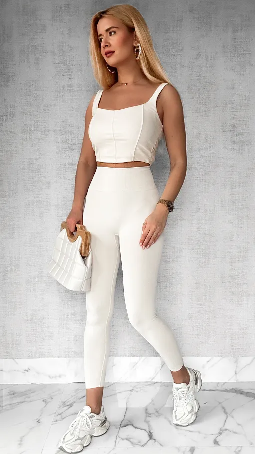 Modelujące leginsy ECRU z wysokim stanem - P396