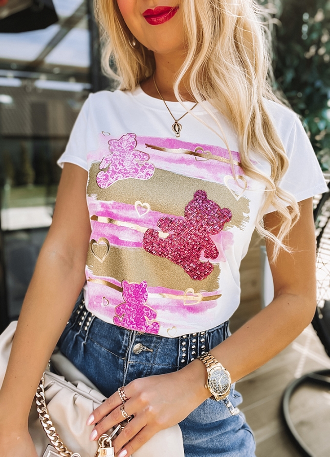 Bluzka t-shirt BEARS pink - K366B