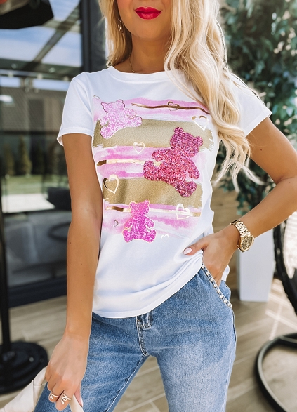 Bluzka t-shirt BEARS pink - K366B