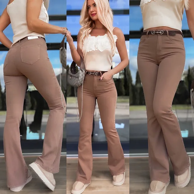 Beżowe elastyczne spodnie jeansowe PUSH UP - R231