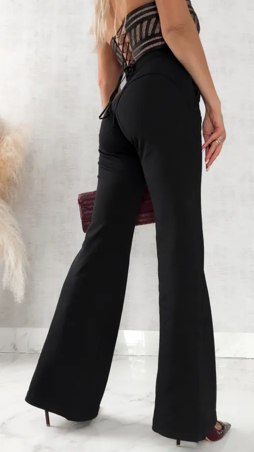 Bawełniane spodnie dresowe z koronkowym pasem CZARNE - R468