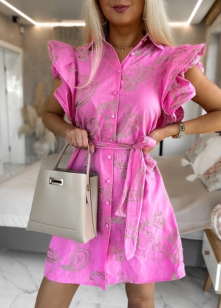 Świetna różowa sukienka ze złotymi haftami - M819